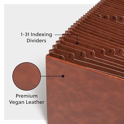 Smead Tuff Accordion File Organizer, Office Supplies, Daily 1-31 Desk Organizer, Letter Size, Premium Vegan Leather, Office Desk Accessories (73785) - size: Letter, style: Daily 1-31 Index, Poly, Letter Size