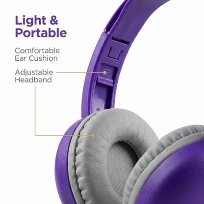 Coby Wired Kids’ Headphones, Over-Ear Headphones with 3.5-Millimeter Jack and Soft Cushions for School, Learning, and Travel, 85 dB Volume Limit, Built-in Microphone, Adjustable Headband, Pink - color: Purple