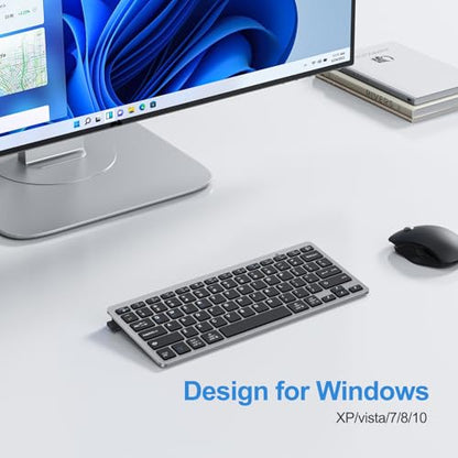 OMOTON Compact Wireless Keyboard for PC/Tablet, USB-C USB-A, Grey | 2.4G wireless with Scissor-Switch quiet keys. Ultra-slim, ergonomic, auto-sleep, 6-month battery. For office, travel & home - color: Grey