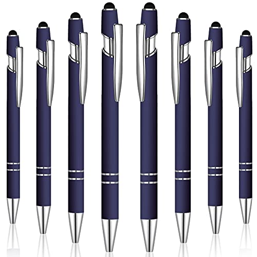 8 Pieces Ballpoint Pen with Stylus Tip Black Ink 2 in 1 Stylus Metal 1.0 mm Medium Point Smooth Pen Rainbow Colorful Rubberized Ballpoint for Touch Screen Tablet(Dark Blue) - color: Dark Blue