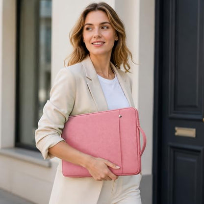 RAINYEAR 15.6 inch Laptop Sleeve Carrying Case with Handle & Pocket, Pink | Protective Padded Polyester Laptop Sleeve Case Briefcase Compatible with 15.6 Inch Notebook Computer Chromebook - color: Pink, size: 15.6"