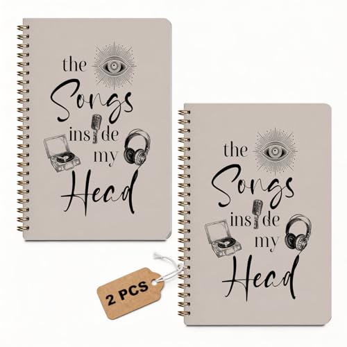 2 Pcs Songwriting Music A5 Spiral Notebook Journal 160 Pages | The Songs in My Head Writing Notebooks for Work, Hardcover Journals for Writing Office, Music Lovers Gifts for Women Men - color: Multicolour 0025