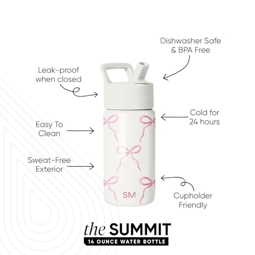 Simple Modern Kids Water Bottle with Straw Lid | 14oz Insulated Stainless Steel Kids Tumbler & Spill Proof Toddler Cup for School, Girls, Boys | Summit | Bows - color: -Bows, size: 14 Ounces