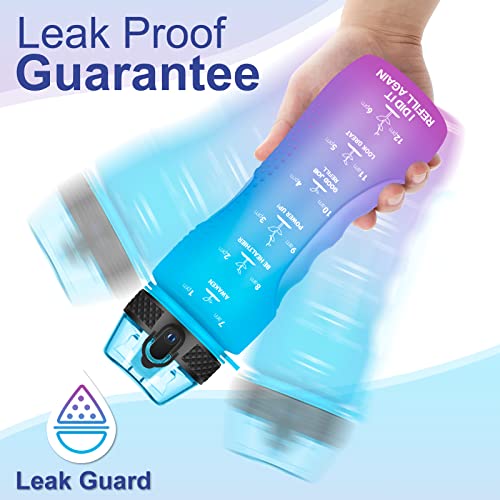 24 OZ Motivational Kids Water Bottle With Time Marker,Straw Lid,Leak Proof, Tritan BPA Free Sports Water Bottle Blue Purple (1 Lid) - color: Blue Purple