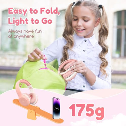EarFun K2 Kids Bluetooth Headphones, Kids Headphones with Volume Limited, 40H Playtime, Built-in Mic, Stereo Sound, Foldable Over-Ear Headphone for School/Travel/iPad/Tablet, Pink - color: Pink