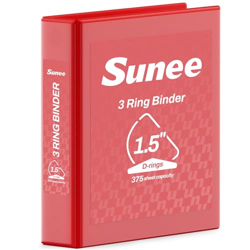 SUNEE 3 Ring Binder 1.5 Inch D Ring, Clear View Binder Three Ring PVC-Free (Fit 8.5x11 Inches) for School or Office Supplies, Dark Red, 1 Pack - color: Dark Red, size: 1.5 Inch, style: 1 Pack