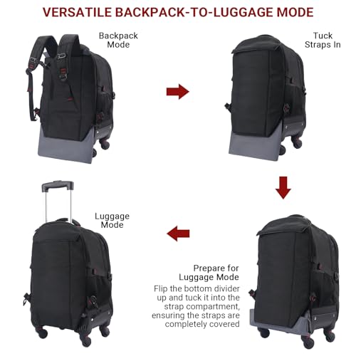 star cloud 45L Rolling Backpack for 17.3" Laptop - 22x14x9", Water-Resistant Luggage with 4 Extra Wheels, Roller Travel Laptop Backpack for Business, Wheeled Backpack for Travel and Commuting - size: Carry on 22-Inch