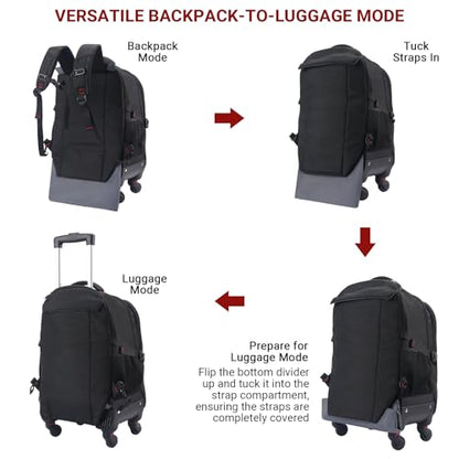 star cloud 45L Rolling Backpack for 17.3" Laptop - 22x14x9", Water-Resistant Luggage with 4 Extra Wheels, Roller Travel Laptop Backpack for Business, Wheeled Backpack for Travel and Commuting - size: Carry on 22-Inch
