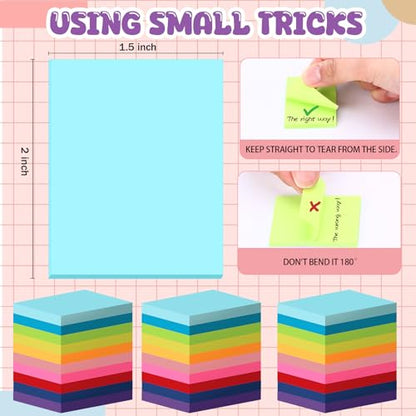 Zubebe 200 Pads 1.5 x 2 Inch Sticky Notes Bulk, Bright Colors Notepads Self Stick Note Square Memo Sticky for Office Back to School, 45 Sheets/pad - size: 1.5 × 2 Inch