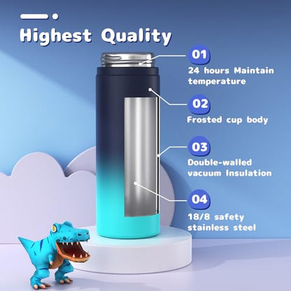 Gonfoam 20oz Kids Stainless Steel Insulated Water Bottle, 2 Pack | DIY Stickers, BPA-free, Leak-proof, Sturdy, Keeps Cold 24h, Easy to Carry, Easy to Clean, Back to School, Gifts - color: Blue/Purple, size: 20 Ounces