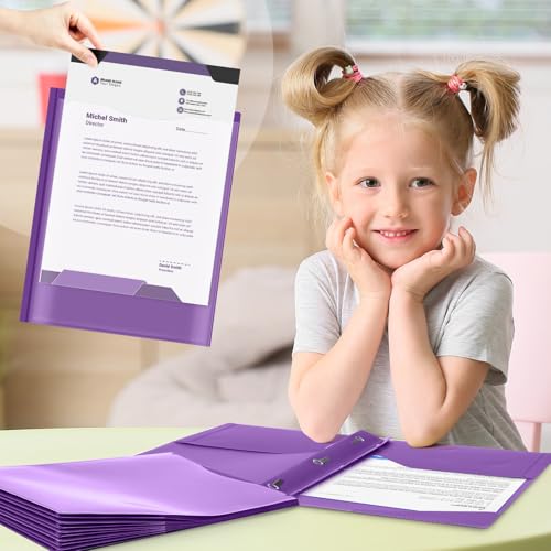 Henoyso 24 Set Take Home Folders with Clear Front Pocket, School-to-Home Communication Folder Bulk for Back to School Classroom, Heavy Duty Plastic Parent-Teacher Homework Folders (Purple) - color: Purple