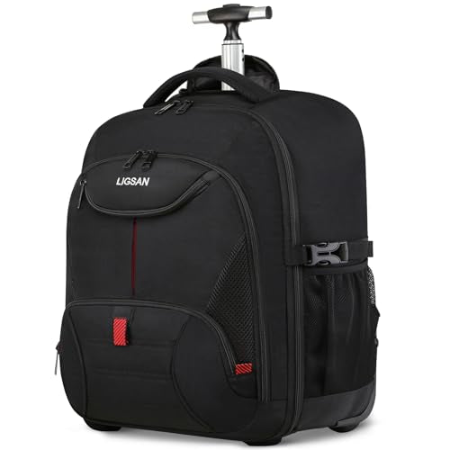 Rolling Backpack, Large Backpack with Wheels for Men Women Adults, 17inch Waterproof Wheeled Travel Laptop Backpack Carry on Luggage Bag Trolley Suitcase Business College School Computer Bookbag,Black - color: Black, size: 17 Inch