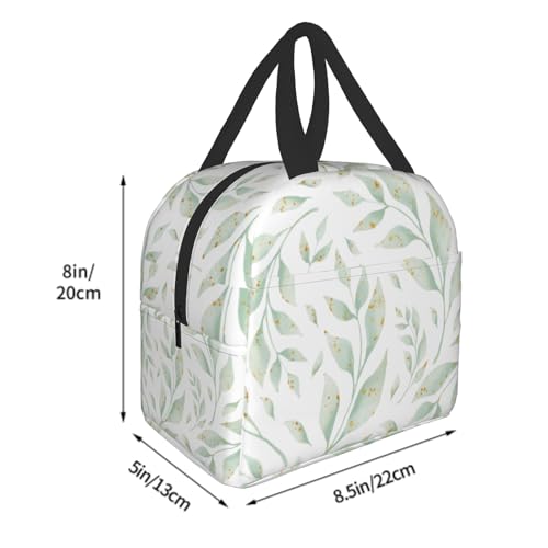 Nerxy Watercolor Leaf Insulated Lunch Bag Spring Sage Green Lunch Box Reusable Cooler Tote Bag Woman 8x5x8.5inch Waterproof Meal Container with Pocket for Work School Travel Office Picnic - color: Leaf