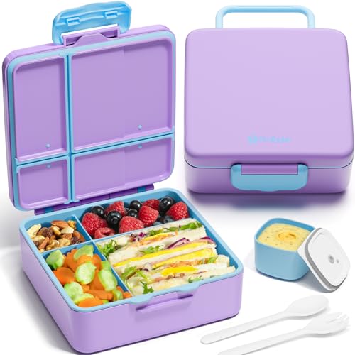 Fimibuke Bento Lunch Box for Kids, Toddler Bento Box with 4 Compartments | Leak Proof BPA Free Dishwasher Safe Lunch Container with Utensils, Ideal Portion Sizes for Ages 3-12 Girls Boys for School - color: A6. Cotton Candy