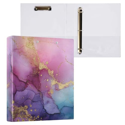 Purple Pink Blue and Gold Marble Binder 3 Ring 1.5 Inch Binder with Clipboard&Pockets, Hardcover Binders Heavy Duty Large File Folder for Office School Supplies - Holds 200 Sheets - color: Purple Pink and Gold Marble, size: 1 Pack-12.4x10.63in