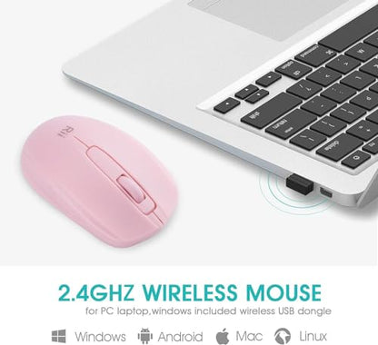 Rii Wireless Mouse,2.4G Portable Computer Mice for PC, Laptop, Windows,Office Included Wireless USB dongle (Pink) - color: Pink