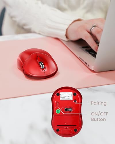 Perixx PERIMICE-802R Bluetooth Wireless Mouse – Compact Portable Design for Windows, macOS, iOS, and Android – 1200 DPI Optical Sensor – Red
