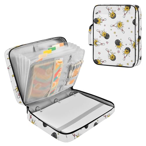 Sports Bowling Zipper Binder Bag with Handle,1.25 Inch 3 Ring O-Ring 500 Sheet Capacity 6 Tab Expanding File Folder Storage Pockets Binder for School Office Organizer Supplies