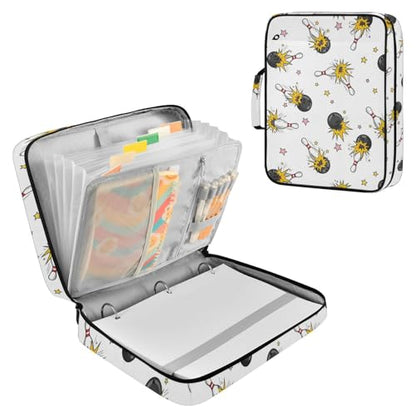 Sports Bowling Zipper Binder Bag with Handle,1.25 Inch 3 Ring O-Ring 500 Sheet Capacity 6 Tab Expanding File Folder Storage Pockets Binder for School Office Organizer Supplies