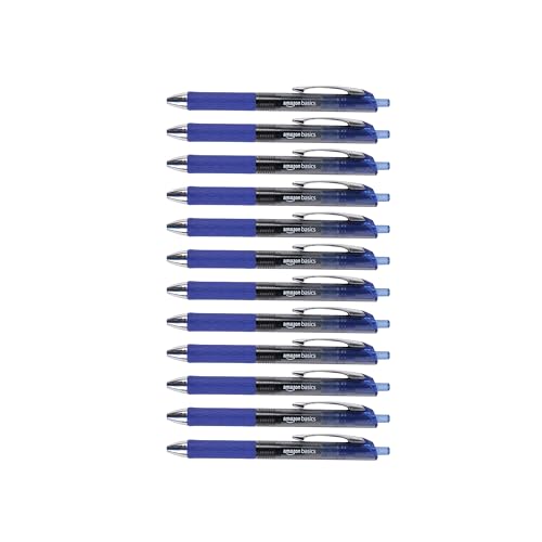 Amazon Basics Retractable Gel Pens, Fine Point 0.7mm, Smooth Writing, No-Smear Ink, Blue, 12-Pack - color: Blue