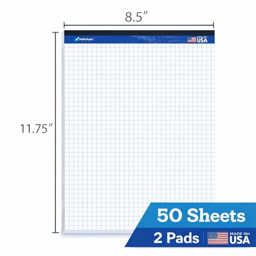 Graph Paper Pads 8.5 x 11, 4x4 Quad Ruled Graph Paper, 2 Pack, 50 Sheets Per Pad, White Graphing Paper Notebook with Sturdy Back & Micro-Perforated Pages, Made in USA, for School, Math, Drafting & Office - color: White
