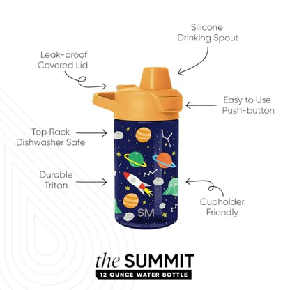 Simple Modern Kids Tritan Plastic Summit Water Bottle | 12 oz BPA-Free Cup with Covered Leak Proof Straw Lid for Boys, Girls, Toddlers | Outer Space - color: -Outer Space, style: Covered Lid | 12oz
