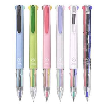 Four Candies 4-in-1 Multicolor Pens, 18 Colors, 6 Pack | Quick-Dry Ink, 0.5MM Fine Point, Smooth Writing, Retractable Design, School, Office & Nurse Supplies - color: Multicolor