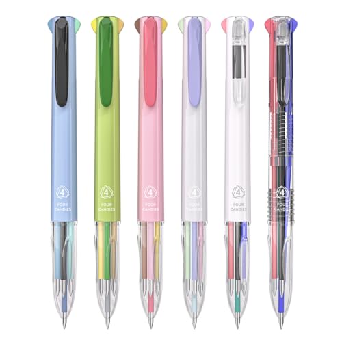 Four Candies 4-in-1 Multicolor Pens, 18 Colors, 6 Pack | Quick-Dry Ink, 0.5MM Fine Point, Smooth Writing, Retractable Design, School, Office & Nurse Supplies - color: Multicolor