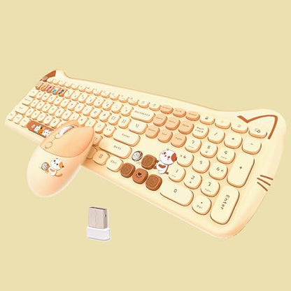 Cute Cat 2.4G USB Wireless Keyboard and Mouse Combo, Silent Keys, Candy Colors, Compatible with Notebook, PC (MilkTea-110Keys) - color: MilkTea-110Keys