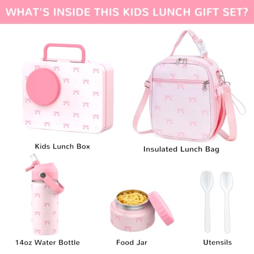 Bento Lunch Box for Kids Adult, Leakproof 3-4 Compartment Bento Box Set with Insulated Food Jar,Water Bottle, Lunch Bag, School Lunch Container for Toddler Teen Girls Boys Ages 3+(Pink Bow) - color: Pink Bow