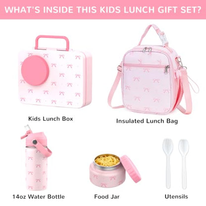 Bento Lunch Box for Kids Adult, Leakproof 3-4 Compartment Bento Box Set with Insulated Food Jar,Water Bottle, Lunch Bag, School Lunch Container for Toddler Teen Girls Boys Ages 3+(Pink Bow) - color: Pink Bow