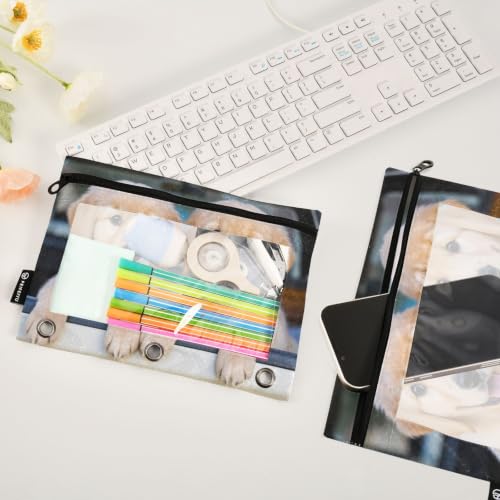Gredecor 3 Ring Binder Pencil Pouch, Golden Retriever Dog in Car Travel-1 Zippered Pen Case Pouches with Clear Window, 2 Pack Stylish Office & School Supplie - color: Golden Retriever Dog in Car Travel-1