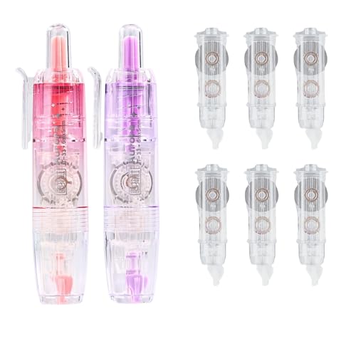 Refillable Correction Tape, 157 ft Total – 2 Pre-Filled Dispensers + 6 Snap-In Refills, School & Office Supplies, Pink &Purple - color: Pink+Purple