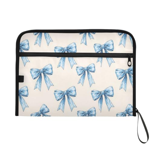 Gredecor 13 Pockets File Folder Organizer A4/Letter Water Resistant Document Bag with Zipper Filing Folder Expanding File Pouch Storage for School Office, Blue Bows - color: Blue Bows