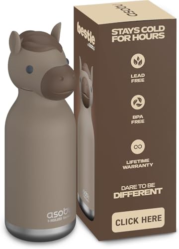 asobu Bestie Bottle Insulated Stainless Steel Water Bottle with Detachable Soft Animal Head Fun Drinking For Kids and Teens with Flexible Reusable Straw 16 Ounce (Horse) - color: Horse