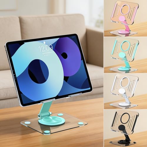 360° Rotating Acrylic Tablet Stand, Foldable Adjustable Holder, Portable Anti-Slip Desk Stand for iPad Pro Air Mini, Kindle, Phones, Home Office & Online Class(Random Color)