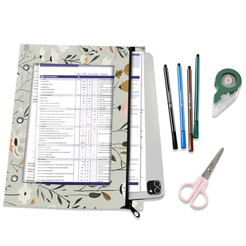 Pencil Pouch for 3 Ring Binder Sage Florals 2 Pack Large Pencil Case Pouch with Zipper & Grommets, Clear Binder Bag, School Office Supplies