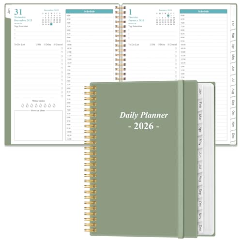 Daily Planner 2026 Full Page Per Day- 2026 Daily & Monthly Planner from January 2026 to December 2026, Day Planner 2026 with 12 Months Tabs, 8.5" x 11", Green - color: Green, size: 8.5" x 11"