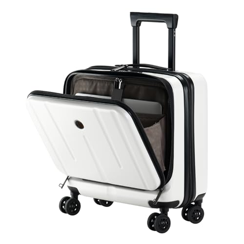 16 Inch Carry On Luggage with 2 Compartments for 14” & 15” Laptop, 16.14*8*17.12” Rolling Briefcase, Lightweight Hardshell ABS+PC Suitcase with Spinner Silent Wheels, for Business Trip, Milky White - color: Milk White, size: 16 Inch