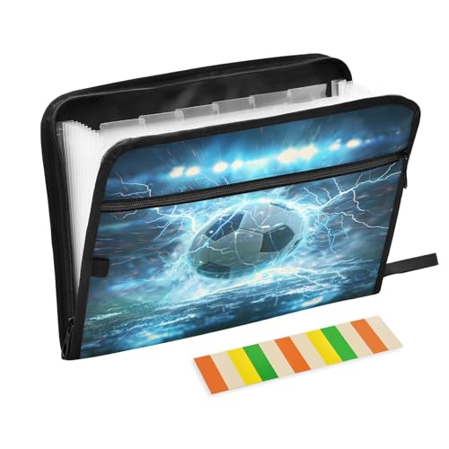 Football Lightning 13 Pocket File Organizer Expanding File Folder with Front Pouch Portable Business File Storage Document Organizer Folder with Zipper - color: Football Lightning