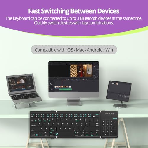 Nillkin Pocket Foldable Keyboard with Touchpad & Wireless Bluetooth, Portable Travel Keyboard for Home or Mobile Office Replaces Keypads and Mouse Combo, Compatible with iPad, Laptop, Tablet - Black - color: Black