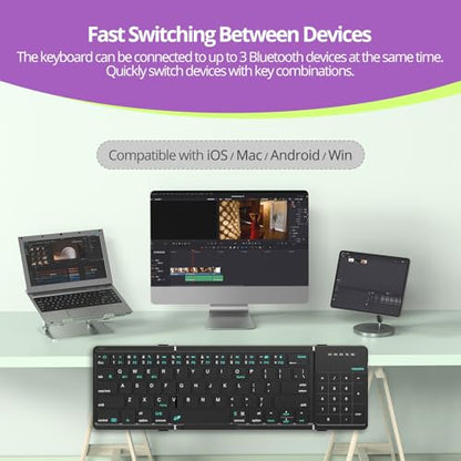 Nillkin Pocket Foldable Keyboard with Touchpad & Wireless Bluetooth, Portable Travel Keyboard for Home or Mobile Office Replaces Keypads and Mouse Combo, Compatible with iPad, Laptop, Tablet - Black - color: Black