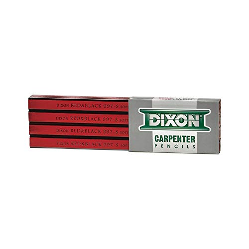 DIXON Industrial Carpenter Pencils, Soft Graphite Core, Red/Black, 7", 12-Pack (19971) - style: Soft