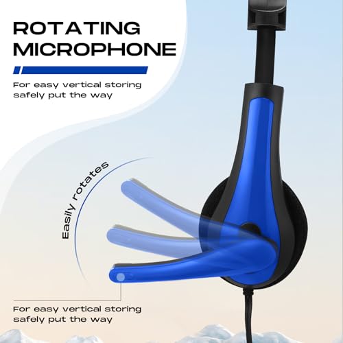 Yunsailing 20 Pack Bulk Classroom Headphones with Microphone Students Wired School Class Set Headphones for School Library Computer Office Adults 3.5 Jack Universal Plug(Dark Blue) - color: Dark Blue