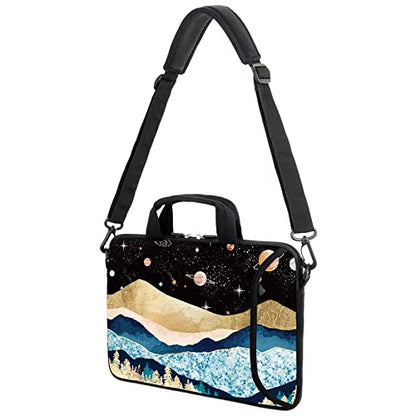 AMARY 13" 13.3" laptop sleeve chromebook case adjustable shoulder strap with handle accessory pocket (Mountains Galaxy) - color: Mountains Galaxy