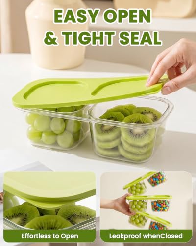 Snack Pack Containers for Kids, 5 Pack Reusable Snack Containers with Lids, 2 Compartment Small Bento Snack Box, BPA-Free Wheat Straw Lunchbox Accessories for School, Travel, Meal Prep - color: 5 Pack Gemstone Bright