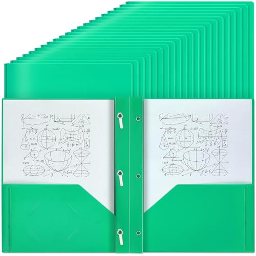 Yeaqee 80 Pcs Plastic Folders with Pockets and Prongs Plastic Folder 2 Pockets 3 Prongs with Business Card Slot Back to School Folders for Students, Teachers, Office Workers (Green) - color: Green