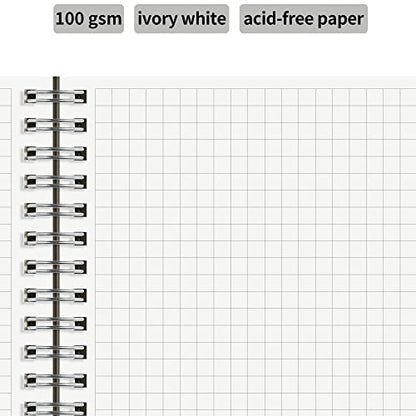 Large Graph Ruled Wirebound Spiral Notebook, 8.5 x 11 Inches, 1/4 Inch Grid (4 sq/in) Paper Pad, Premium 100gsm Ivory White Acid-Free Paper, 128 Squared/Grid Pages per Notebook (Pack of 2)