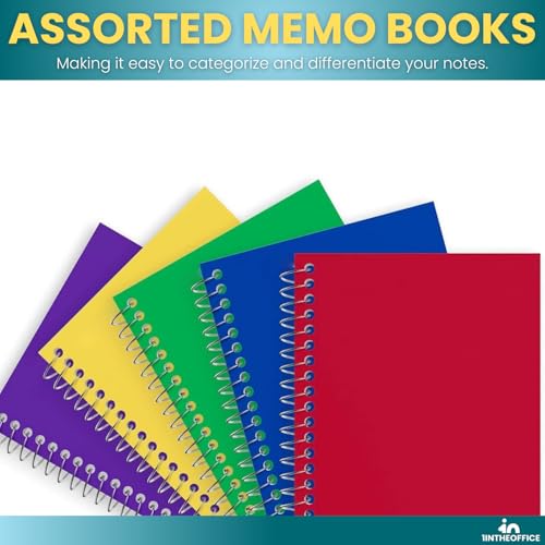 1InTheOffice Small Spiral Notebook 4x6, Spiral Memo Pads, College Ruled, Small Notepads 4X6 inches, Assorted Colors, 50Sheets/Pad, 15 Pack