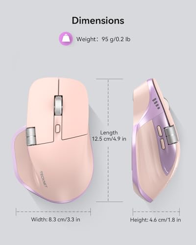 TECKNET Wireless Mouse, Bluetooth Mouse (BT5.3/5.0 & 2.4G) Rechargeable Ergonomic Optical Mouse with 6 Adjustable DPI, Side Scroll, USB A Receiver, 7 Buttons, Wide Compatibility - Pink & Purple - color: Pink & Purple